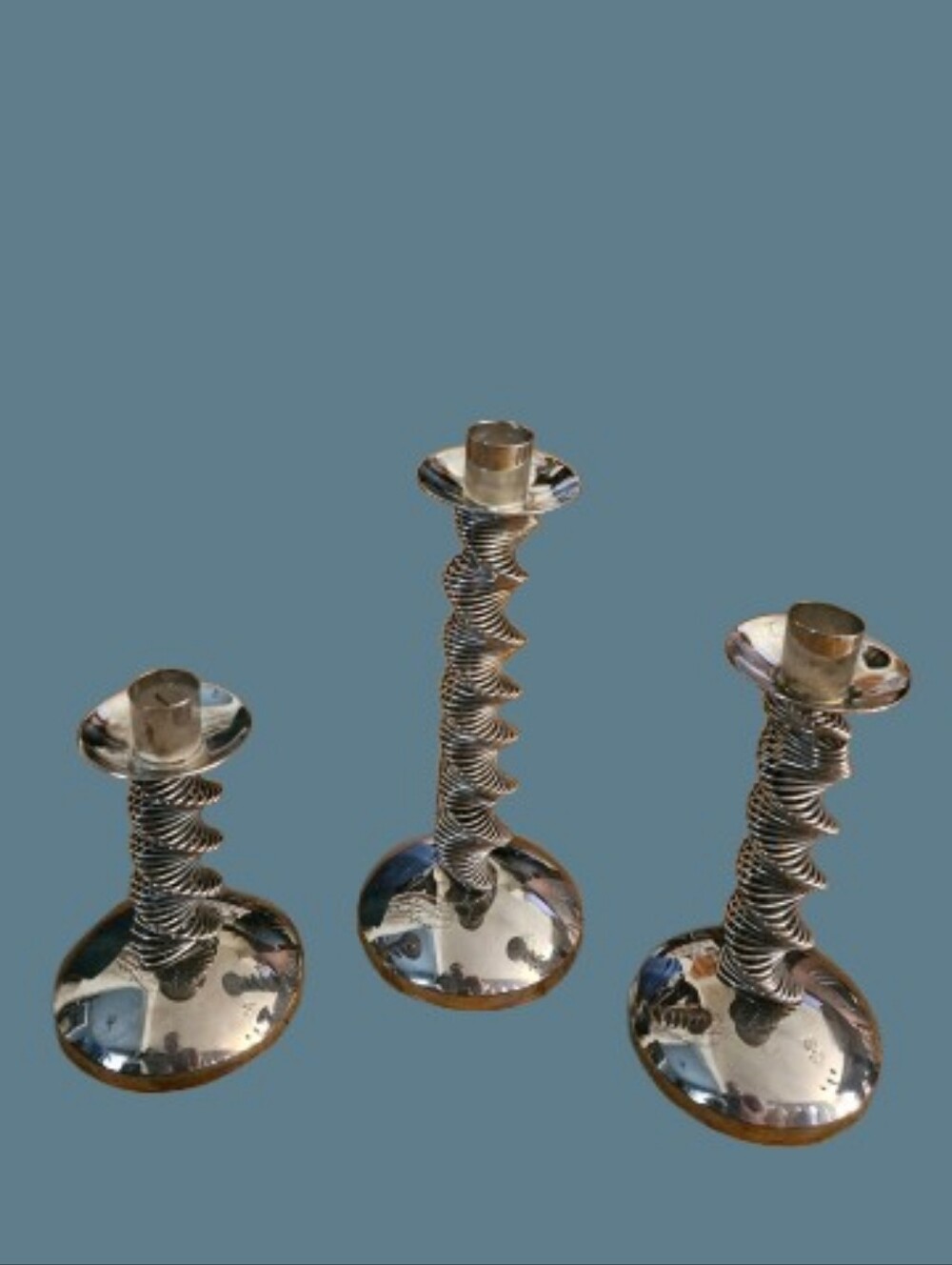 *Macys Silver plated Vintage Spiral Design taper candlestick holders. Set Of 3